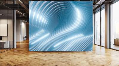 Abstract blue metallic curve waves background 3d render Wall mural