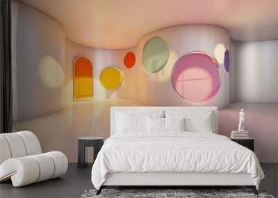 Architecture background interior with round elements design of wall 3d render Wall mural