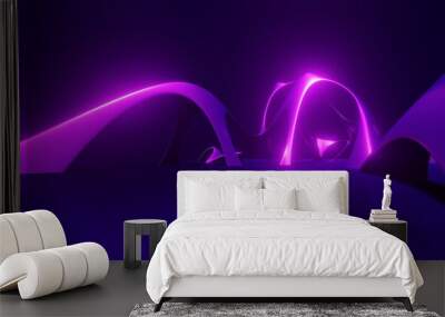 Futuristic architecture background curved building glow purple neon cyberspace 3d render Wall mural