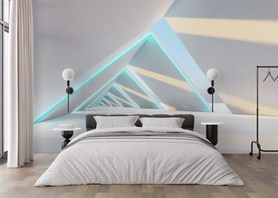 Futuristic interior background lamps glowing in gray tunnel 3d render Wall mural