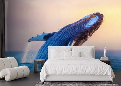 A moment of breathtaking force and grace as a gigantic blue whale breaches the ocean surface. Wall mural