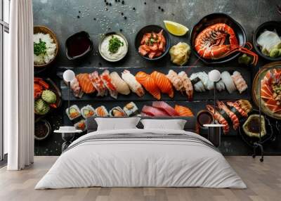 A variety of Japanese food is arranged on the table, Wall mural