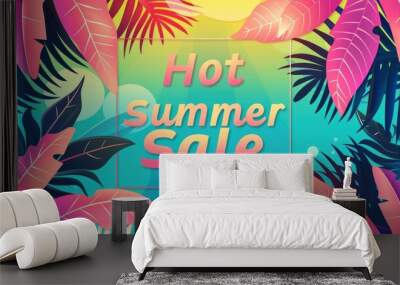 Hot Summer Sale  tropical theme with pastel colors and summer vibes. Wall mural