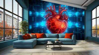 Human heart with cardiogram for medical heart health care background. Wall mural