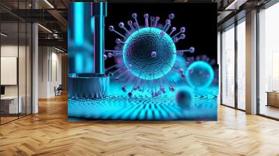 Scientists studying the serious coronavirus, virus. Pharmaceutical scientific research background. Wall mural