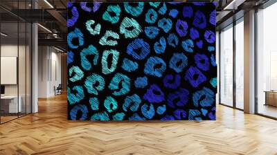 Blue And Black Seamless Pattern Of Leopard Skin. Wall mural