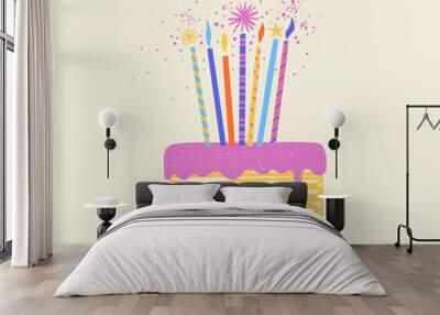 Funny birthday card with cake and candles. Wall mural