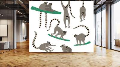 Set Of Funny Lemur Icons. Wall mural