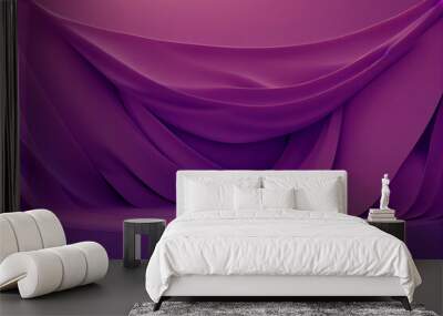 Purple fabric draped over the wall background, luxury silk backdrop for fashion product presentation, elegant minimal drapery design, generative ai Wall mural