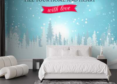 Merry christmas background with winter landscape and place for Wall mural