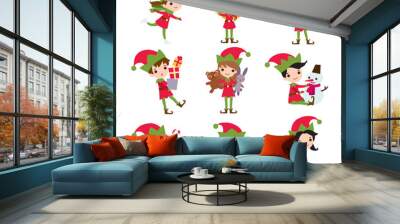 set of elves kids cartoon character. vector icons isolated on white background. Wall mural