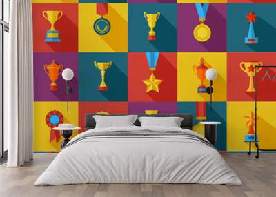 Set of flat awards icons.  Wall mural