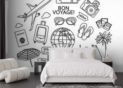 Travel outline icons set. Wall mural