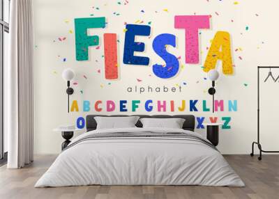 Vector font and alphabet. Abc, english letters and numbers. Fiesta Wall mural