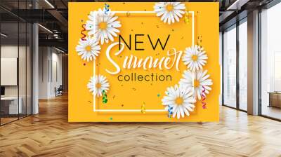 Vector illustration fashion summer new collection banner web design with daisy Wall mural