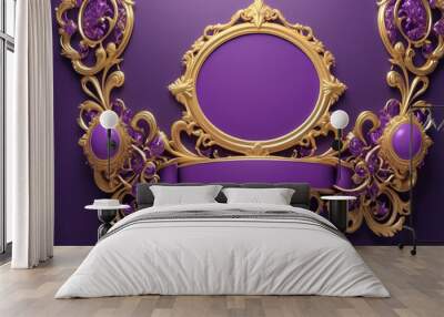 Bright purple banner with luxurious gold ornaments and large empty place for text and logo, AI Generated Wall mural