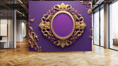 Bright purple banner with luxurious gold ornaments and large empty place for text and logo, AI Generated Wall mural