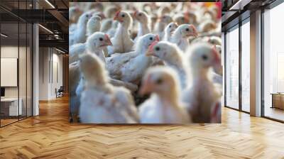 Group of healthy broiler chicken in poultry Wall mural