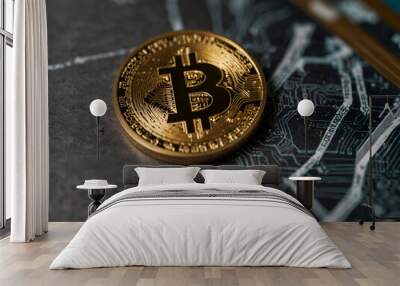 photo of bitcoin coin concept on grey background Wall mural