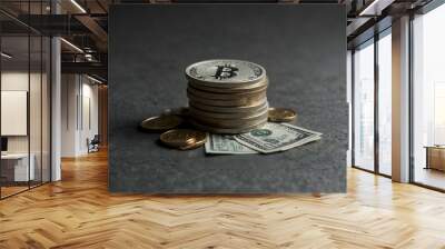 photo of bitcoin coin concept on grey background Wall mural