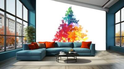 Paint Splatter Christmas Tree.Watercolor freehand illustration of grunge Christmas tree on color background. christmas greeting card design. Wall mural