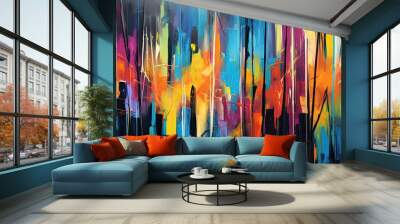 Colorful brushstrokes in abstract rhythm Wall mural