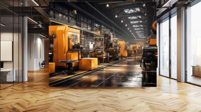 Industrial warehouse with advanced robotic machinery Wall mural