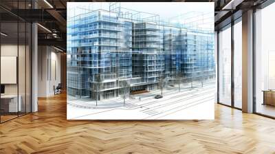 Modern architecture development with holographic plans Wall mural