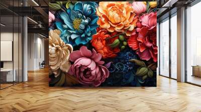 Retro floral print in vibrant colors Wall mural