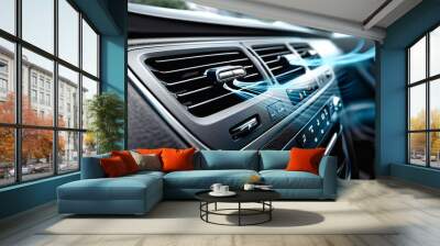 A close-up view of a cars air conditioning vent with cool air flowing out of it, creating a refreshing and inviting atmosphere inside the vehicle Wall mural