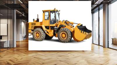 Heavy front loader or bulldozer on a white isolated background. construction machinery. Transportation and movement of bulk materials. Large bucket for earth, sand and gravel. Wall mural