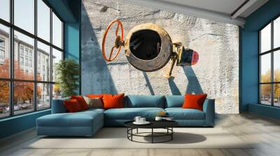 Industrial concrete mixer at a construction site. Mixing concrete and mortar on site. construction equipment. View from above. Wall mural