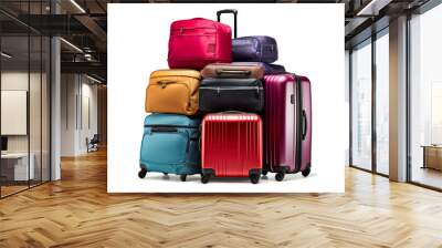 Luggage on an isolated white background. Lots of suitcases, bags and backpacks. Travel luggage. Vacation and travel concept Wall mural