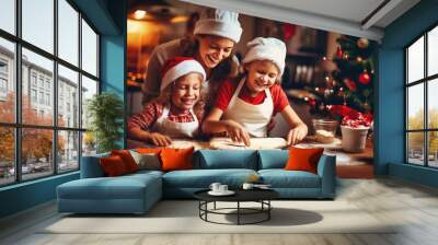 Photo of a woman and two children baking cookies together Wall mural