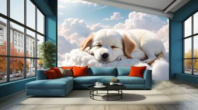 Dog sleeping on cloud Wall mural