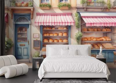 watercolor of bakery shop Wall mural