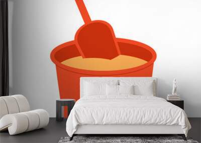 red sand bucket and red shovel illustration Wall mural