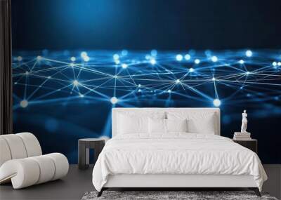 Abstract network connections illuminated by blue light, showcasing modern technology and digital communication. Wall mural