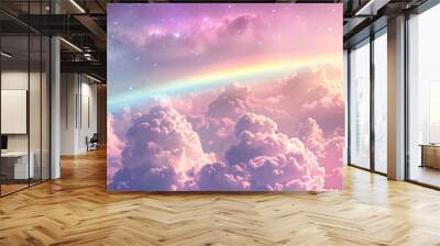 cute Rainbow sky pink purple background rainbow clouds Wall mural