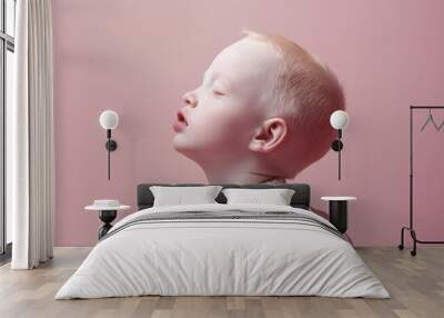 International Albinism Awareness Day, albino day, beautiful albino kid on pink wallpaper with copy space Wall mural