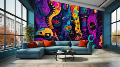 Vibrant Psychedelic Doodle Artwork Wall mural