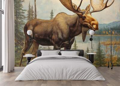 Majestic Moose by Serene Lake Wall mural