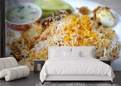 Full Plate Chicken Biryani With egg and Raita, Kolkata Special Biryani Wall mural