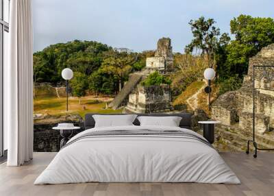 Tikal National Park on Unesco World Heritage. The Grand Plaza with Temple II (Temple of the Masks) Wall mural