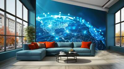 A globe with network lines and nodes representing global commerce connections. Wall mural