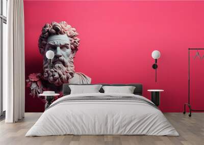 Stoic Greek Philosopher Statue Head with Flowers, Classic and Minimalist Digital Render Wall mural