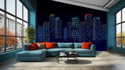 Abstract night City Building Scene, vector illustration Wall mural