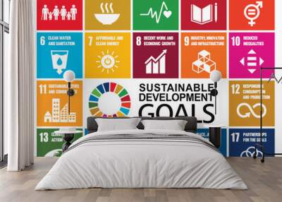 Goals for addressing poverty worldwide and realizing sustainable development. SDGs illustration vector Wall mural