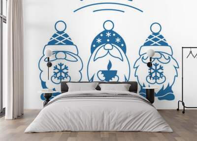 Cute winter gnomes silhouette. Funny vector illustration with quote: Winter vibes. Scandinavian gnomes with snowflakes. Sign design. Wall mural