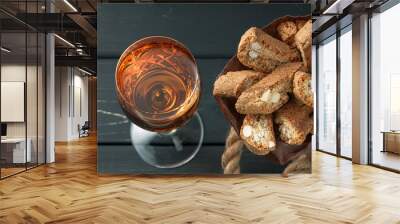 Italian cantucci biscuits and a glass of wine Wall mural